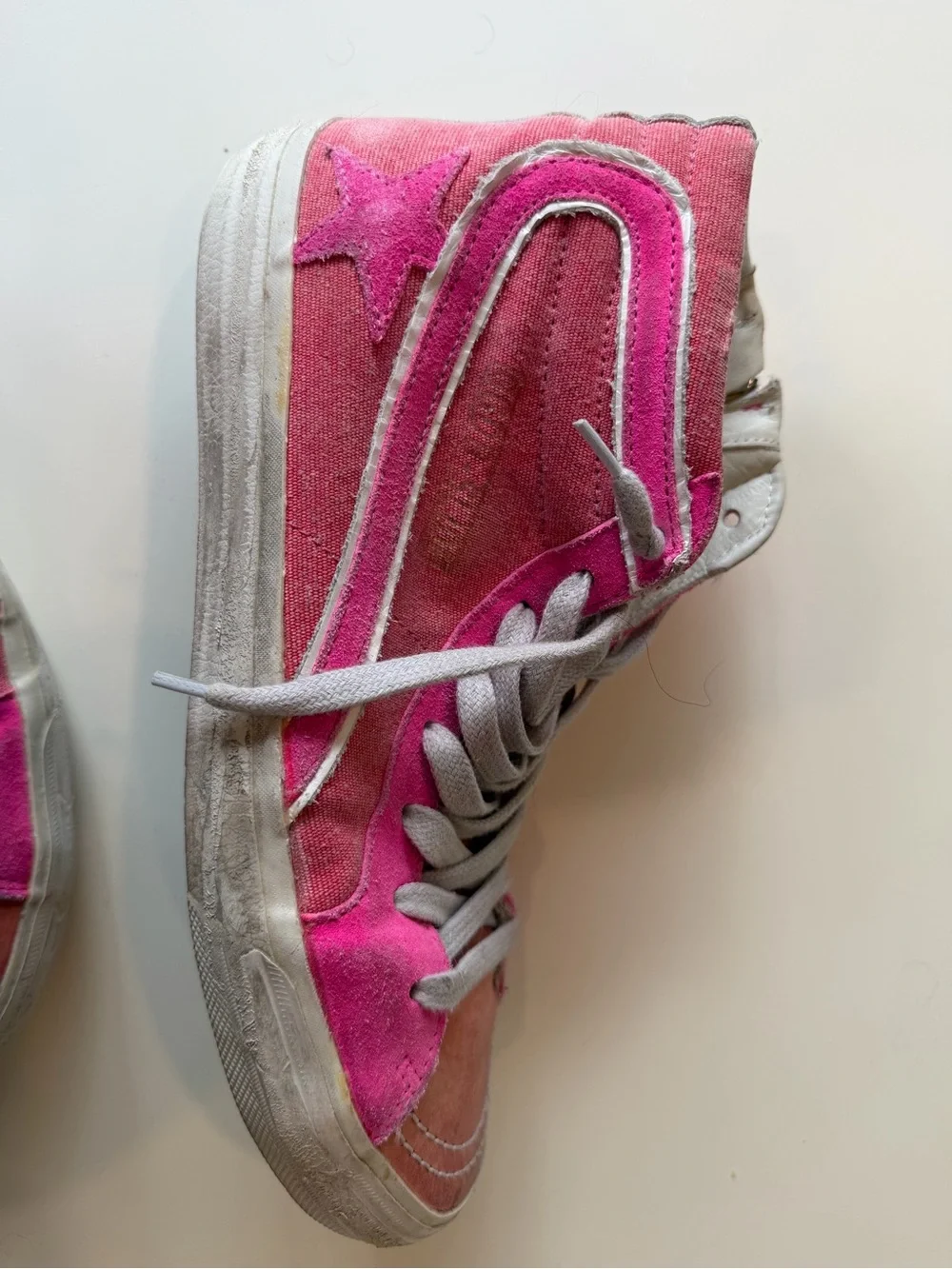 Authentic Golden Goose Pink & Coral High-Top Slide Sneakers